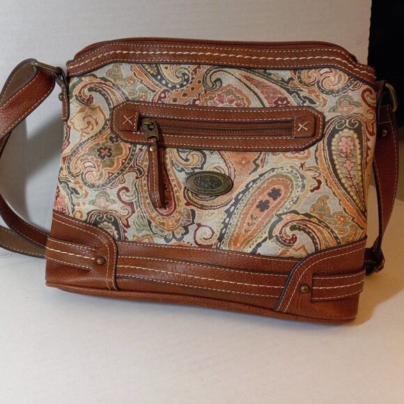 boc Born Concept Paisley Vinyl Crossbody Zipper Top bag Cottagecore Granny Chic - Picture 1 of 9